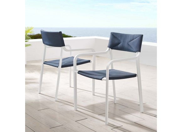 Modway Raleigh Outdoor Patio Aluminum Armchair in White Navy - Set of Two - Lifestyle