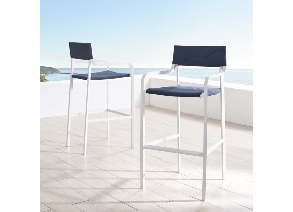 Modway Raleigh Outdoor Patio Aluminum Bar Stool in White Navy - Set of Two - Lifestyle