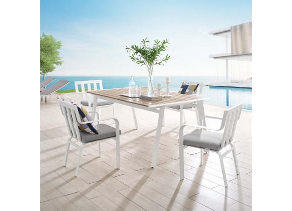 Modway Baxley 5 Piece Outdoor Patio Aluminum Dining Set - White Gray - Lifestyle