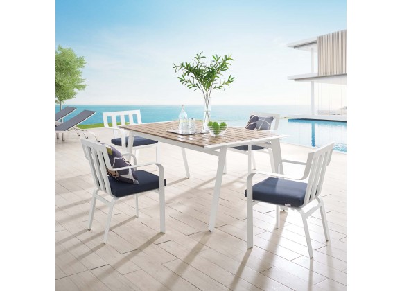 Modway Baxley 5 Piece Outdoor Patio Aluminum Dining Set - White Navy - Lifestyle