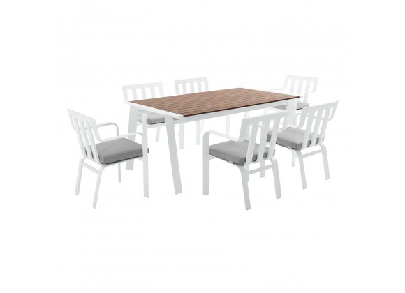 Modway Baxley 7 Piece Outdoor Patio Aluminum Dining Set - White Gray - Set in Front Side Angle