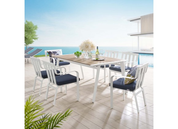 Modway Baxley 7 Piece Outdoor Patio Aluminum Dining Set - White Navy - Lifestyle