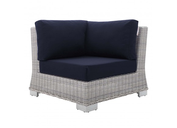 Modway Conway Sunbrella® Outdoor Patio Wicker Rattan Corner Chair - Light Gray Navy - Front Angle