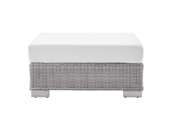 Modway Conway Sunbrella® Outdoor Patio Wicker Rattan Ottoman - Light Gray White - Front Angle