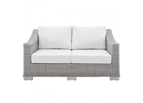 Modway Conway Sunbrella® Outdoor Patio Wicker Rattan Loveseat - Light Gray White - Front Angle