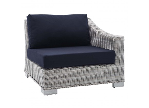 Modway Conway Sunbrella® Outdoor Patio Wicker Rattan Right-Arm Chair - Light Gray Navy - Front Side Angle