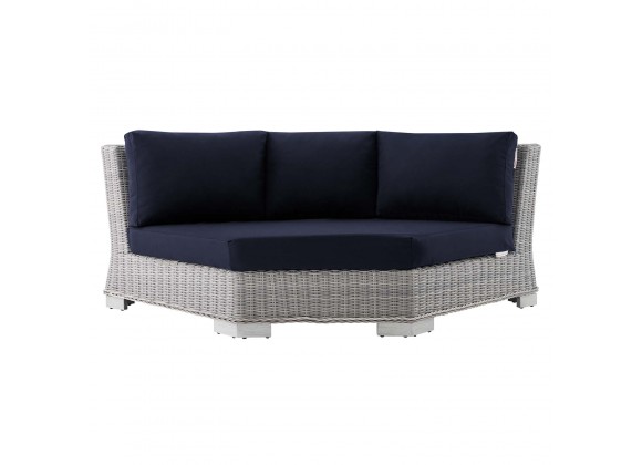 Modway Conway Sunbrella® Outdoor Patio Wicker Rattan Round Corner Chair - Light Gray Navy - Front Angle