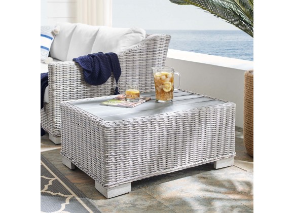 Modway Conway Outdoor Patio Wicker Rattan Coffee Table in 32"/45'' - Light Gray - Lifestyle