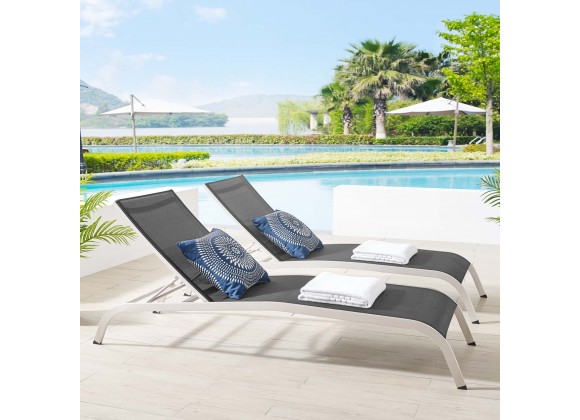 Modway Savannah Outdoor Patio Mesh Chaise Lounge in Black - Lifestyle
