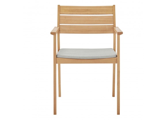 Modway Viewscape Outdoor Patio Ash Wood Dining Armchair in Natural Taupe - Set of Two - Front Angle
