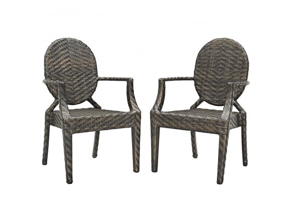 Modway Casper Outdoor Patio Dining Armchair in Brown - Set of Two - Front Angle