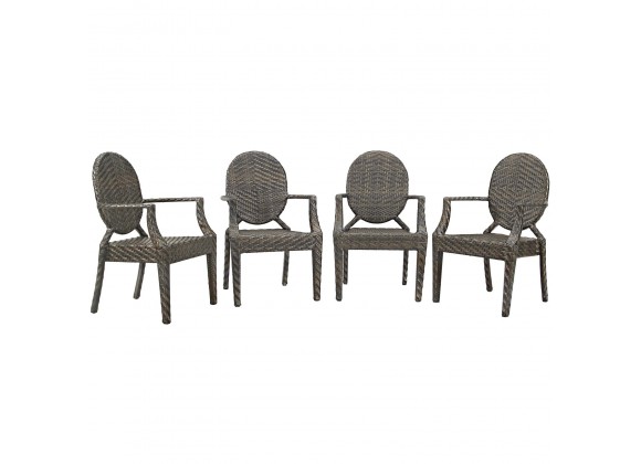 Modway Casper Outdoor Patio Dining Armchair in Brown - Set of Four - Set in Front Angle 