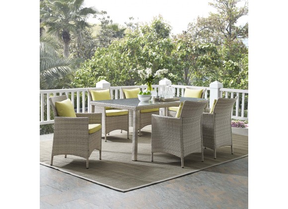 Modway Conduit 7 Piece Outdoor Patio Wicker Rattan Dining Set - Light Gray Peridot - Lifestyle