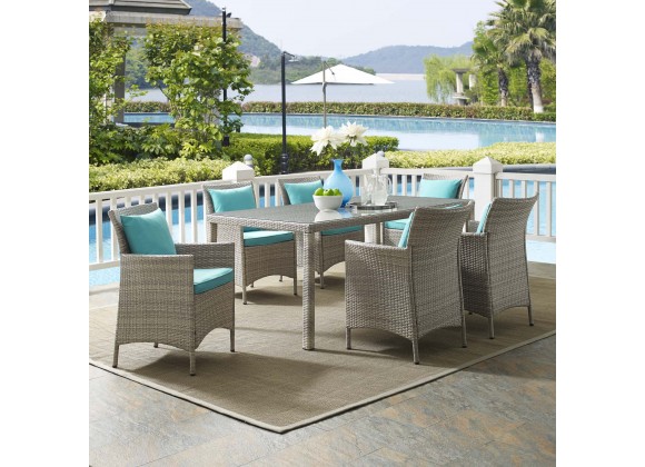 Modway Conduit 7 Piece Outdoor Patio Wicker Rattan Dining Set - Light Gray Turquoise - Lifestyle