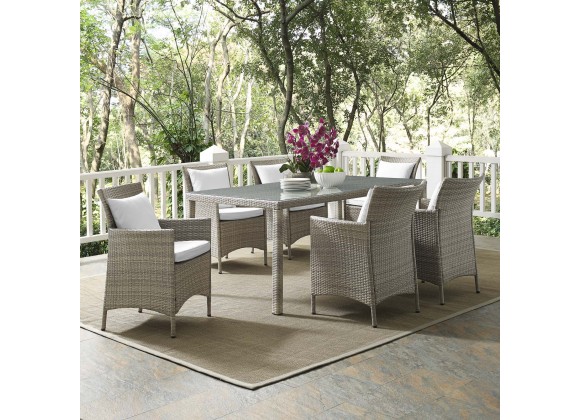 Modway Conduit 7 Piece Outdoor Patio Wicker Rattan Dining Set - Light Gray White - Lifestyle