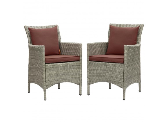 Modway Conduit Outdoor Patio Wicker Rattan Dining Armchair in Light Gray Currant - Set of Two - Set in Front Angle