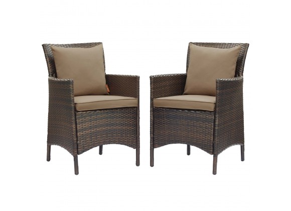 Modway Conduit Outdoor Patio Wicker Rattan Dining Armchair in Brown Mocha - Set in Front Angle