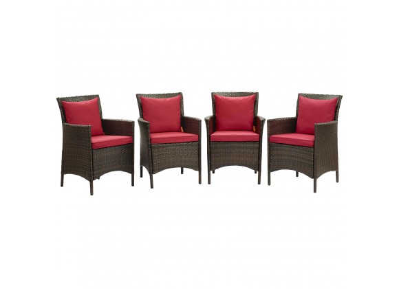 Modway Conduit Outdoor Patio Wicker Rattan Dining Armchair in Brown Red - Set of Four - Set in Front Angle