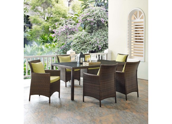 Modway Conduit 7 Piece Outdoor Patio Wicker Rattan Dining Set in Brown Peridot - Lifestyle