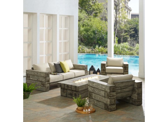 Modway Manteo Rustic Coastal Outdoor Patio Sunbrella® 4 Piece Set - Light Gray Beige - Lifestyle