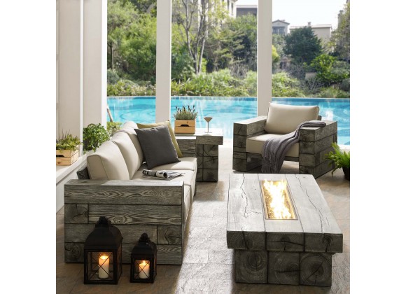 Modway Manteo Rustic Coastal Outdoor Patio Sunbrella® 4 Piece Set - Light Gray Beige - Lifestyle