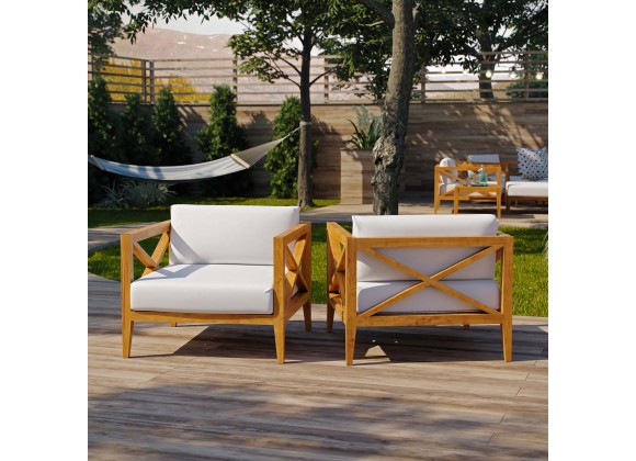 Modway Northlake Outdoor Patio Premium Grade A Teak Wood Armchair in Natural White - Set of Two - Lifestyle