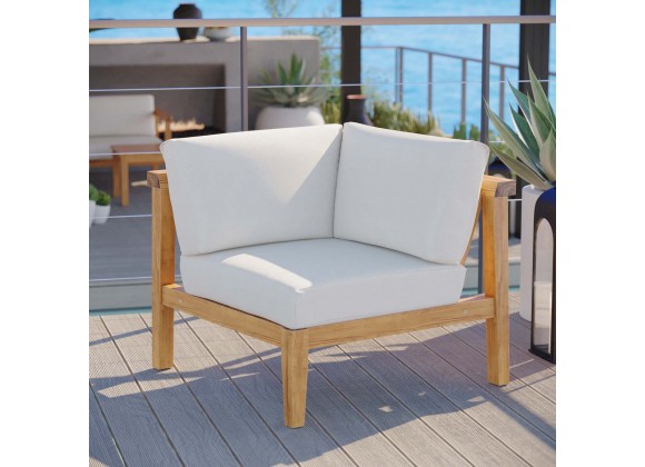 Modway Bayport Outdoor Patio Teak Wood Corner Chair - Natural White - Lifestyle