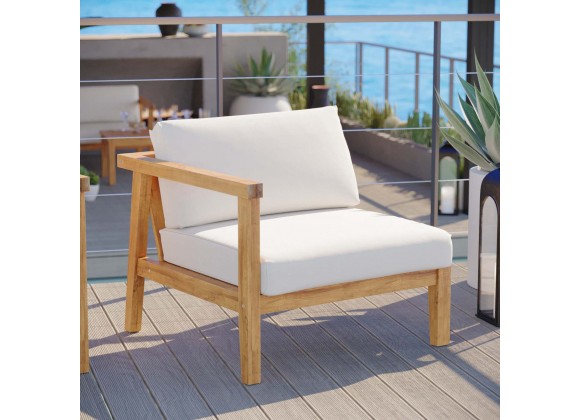 Modway Bayport Outdoor Patio Teak Wood Left Armchair in Natural White - Lifestyle