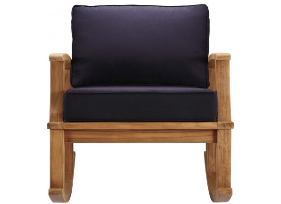 Modway Marina Outdoor Patio Teak Rocking Chair - Natural Navy - Front Angle