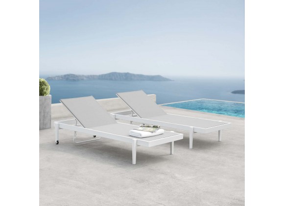 Modway Charleston Outdoor Patio Aluminum Chaise Lounge Chair in White Gray - Set of Two - Lifestyle