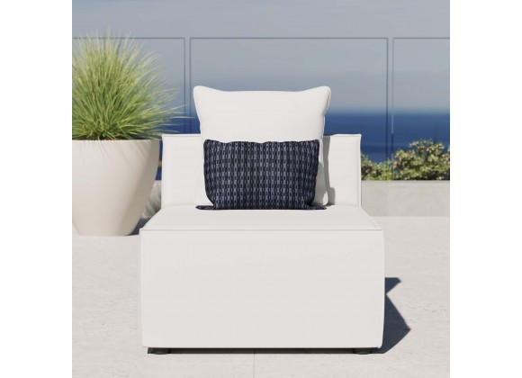 Modway Saybrook Outdoor Patio Upholstered Sectional Sofa Armless Chair in White - Front Side Angle