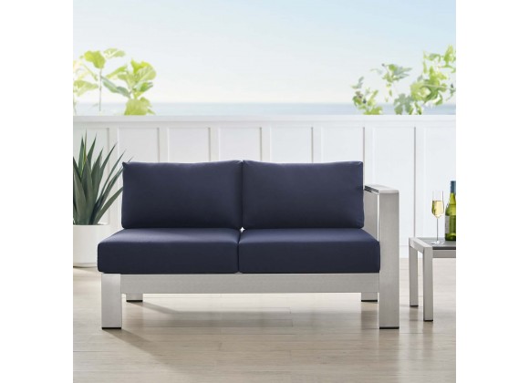 Modway Shore Sunbrella® Fabric Aluminum Outdoor Patio Right-Arm Loveseat in Silver Navy - Lifestyle