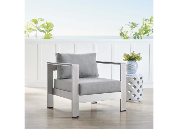 Modway Shore Sunbrella® Fabric Aluminum Outdoor Patio Armchair in Silver Gray - Lifestyle