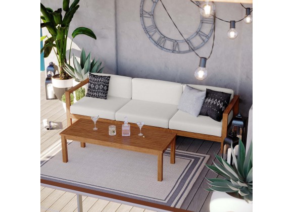 Modway Upland Outdoor Patio Teak Wood 4-Piece Furniture Set - Natural White - Lifestyle