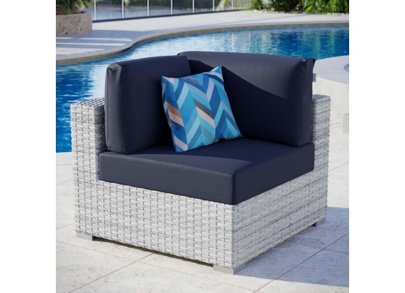 Modway Convene Outdoor Patio Corner Chair in Light Gray Navy - Lifestyle