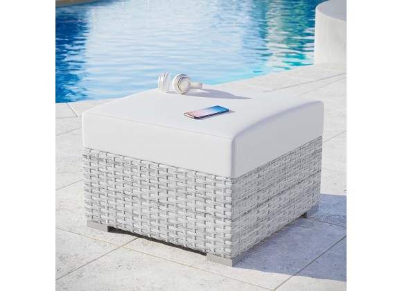 Modway Convene Outdoor Patio Ottoman in Light Gray White - Lifestyle