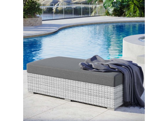Modway Convene Outdoor Patio Rectangular Ottoman in Light Gray Charcoal - Lifestyle