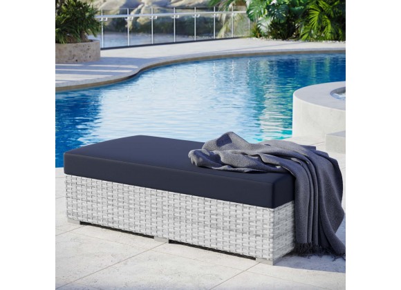 Modway Convene Outdoor Patio Rectangular Ottoman in Light Gray Navy - Lifestyle