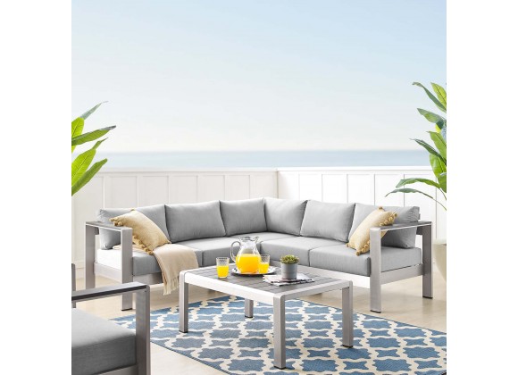 Modway Shore Sunbrella® Fabric Outdoor Patio Aluminum 4 Piece Sectional Sofa Set - Silver Gray - Lifestyle