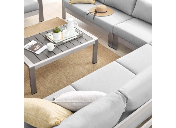 Modway Shore Sunbrella® Fabric Outdoor Patio Aluminum 6 Piece Sectional Sofa Set - Silver Gray - Lifestyle