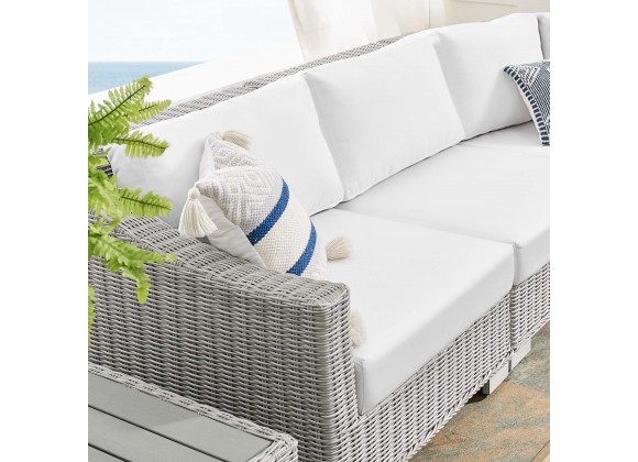 Modway Conway Sunbrella® Outdoor Patio Wicker Rattan 6-Piece Sectional Sofa Set - Light Gray White - Lifestyle