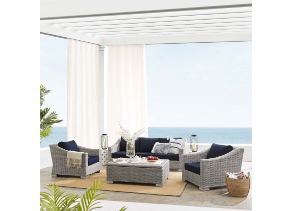 Modway Conway Sunbrella® Outdoor Patio Wicker Rattan 4-Piece Furniture Set in Light Gray Navy - Lifestyle