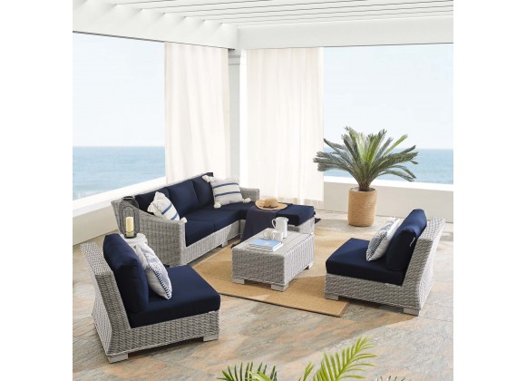 Modway Conway Sunbrella® Outdoor Patio Wicker Rattan 5-Piece Furniture Set - Light Gray Navy - Lifestyle