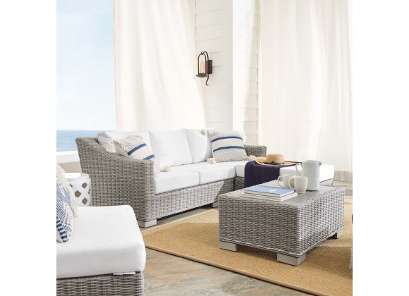 Modway Conway Sunbrella® Outdoor Patio Wicker Rattan 5-Piece Furniture Set - Light Gray White - Lifestyle