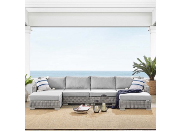 Modway Conway Sunbrella® Outdoor Patio Wicker Rattan 6-Piece Furniture Set - Light Gray Gray - Lifestyle