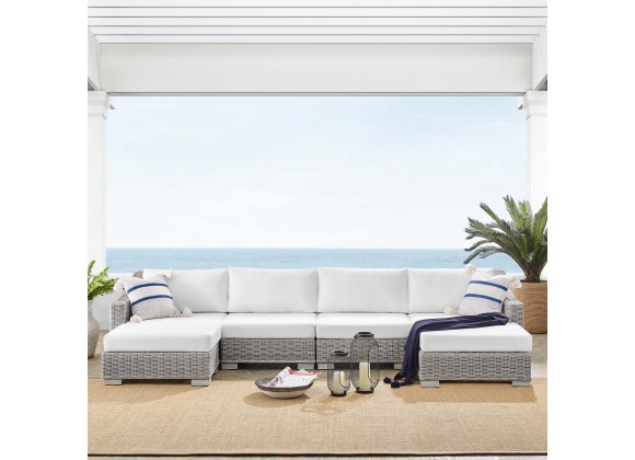 Modway Conway Sunbrella® Outdoor Patio Wicker Rattan 6-Piece Furniture Set - Light Gray White - Lifestyle