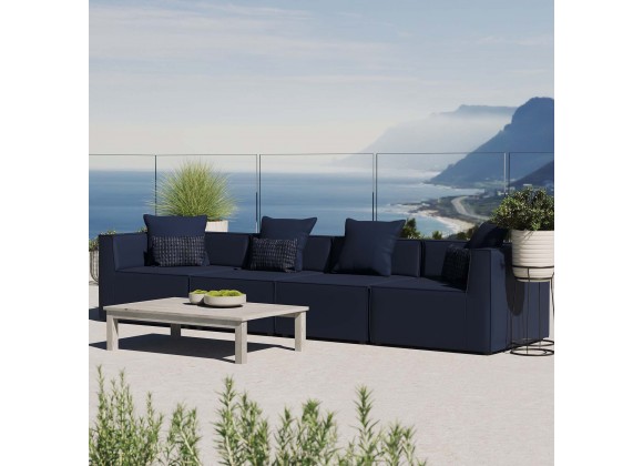 Modway Saybrook Outdoor Patio Upholstered 4-Piece Sectional Sofa - Navy - Lifestyle