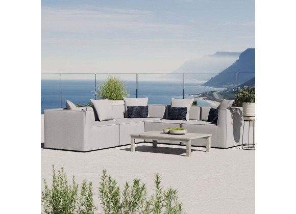 Modway Saybrook Outdoor Patio Upholstered 5-Piece Sectional Sofa - Gray - Lifestyle