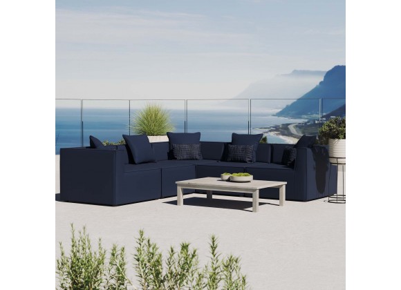 Modway Saybrook Outdoor Patio Upholstered 5-Piece Sectional Sofa - Navy - Lifestyle