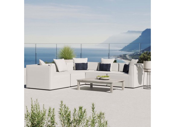 Modway Saybrook Outdoor Patio Upholstered 5-Piece Sectional Sofa - White - Lifestyle